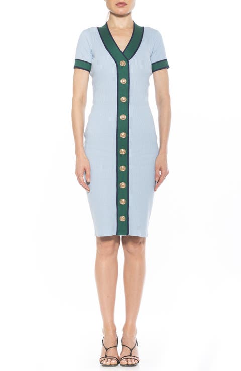 Otto V-neck Short Sleeve Ribbed Sweater Dress