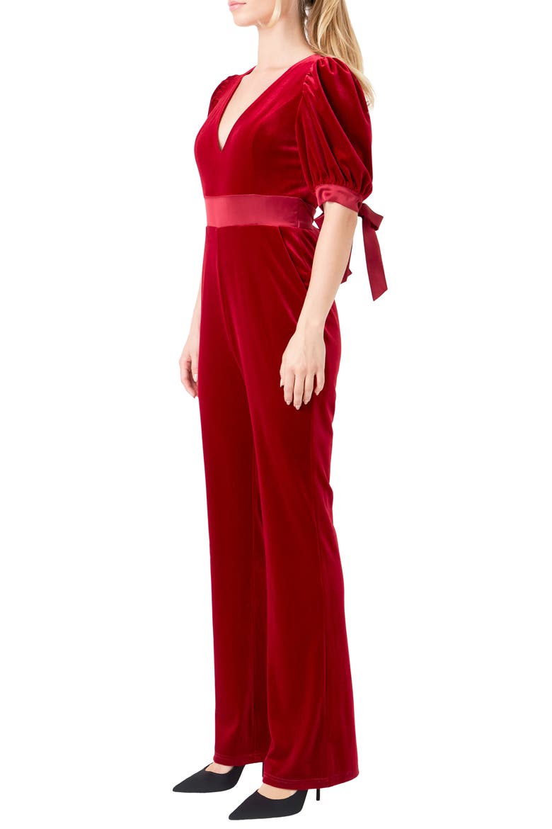 Bow Tie Velvet Jumpsuit, Alternate, color, ROUGE