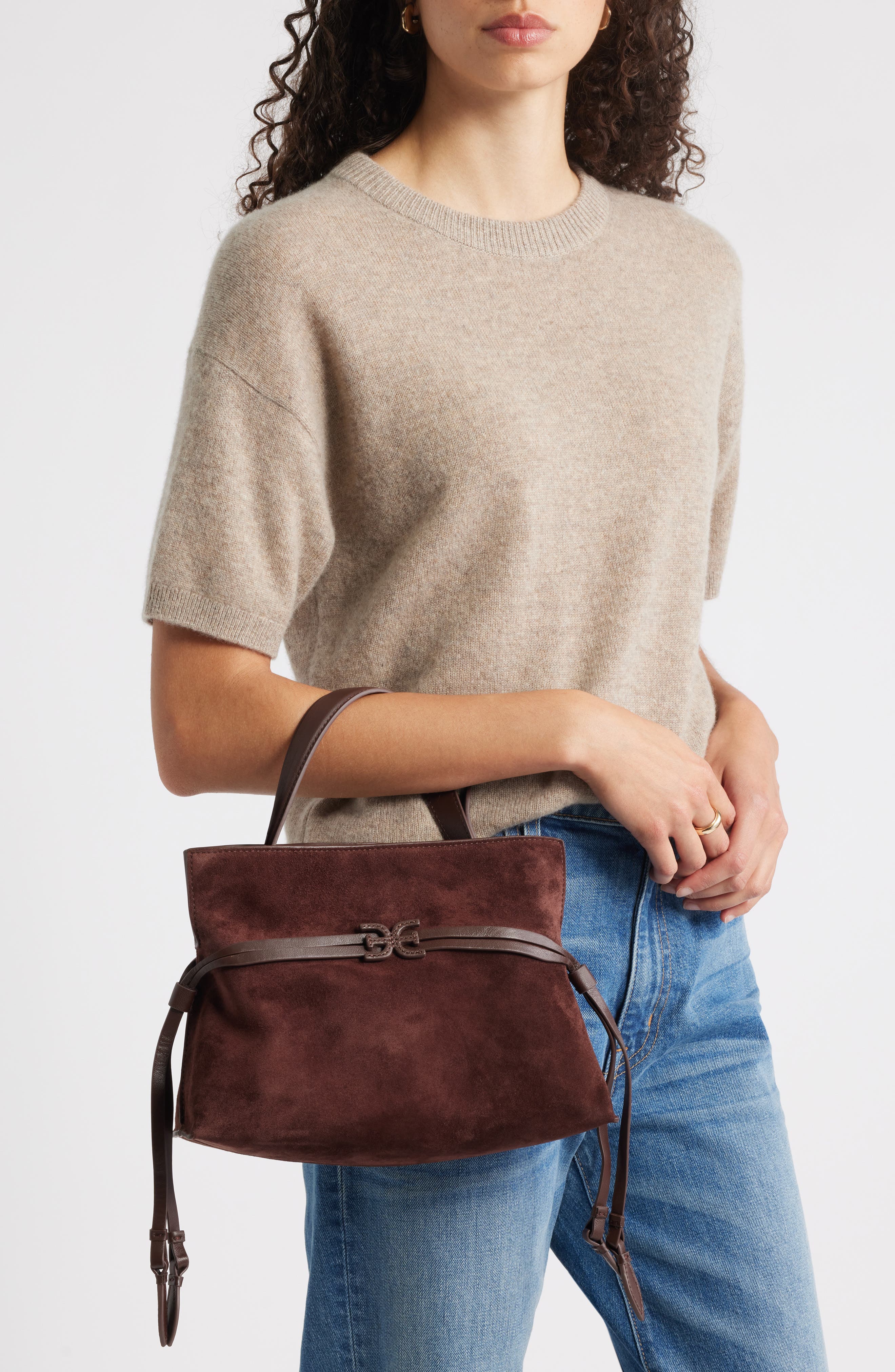 Small Poppy Drawstring Leather Crossbody Bag, Alternate, color, DARK BROWN