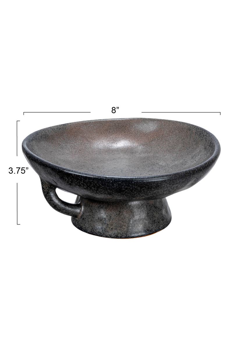 Stoneware Bowl with Handle and Base, Black Reactive Glaze, Alternate, color, Black