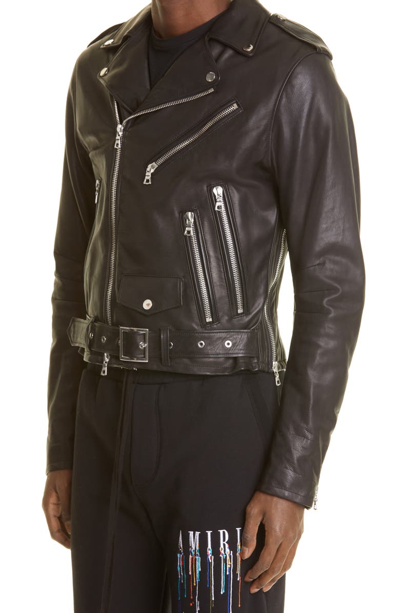 AMIRI Embroidered Paint Drip Core Logo Leather Biker Jacket, Alternate, color, 