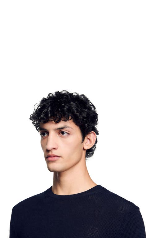Sandro Textured Crewneck Sweater In Navy Blue