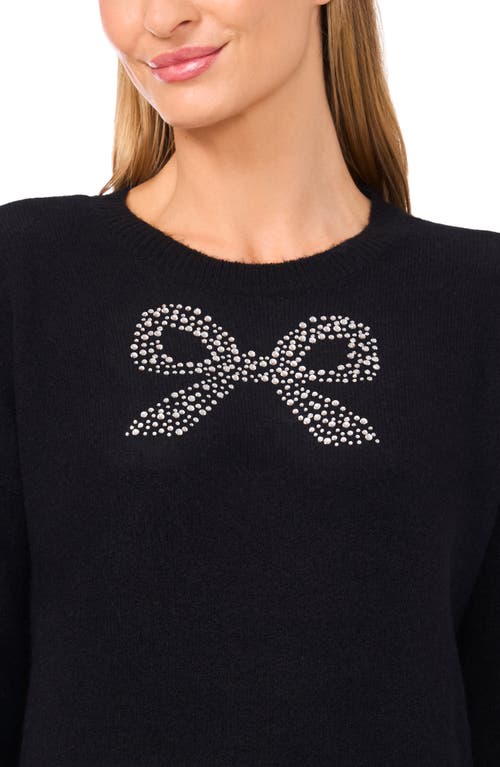 Cece Crystal Bow Embellished Crewneck Sweater In Black