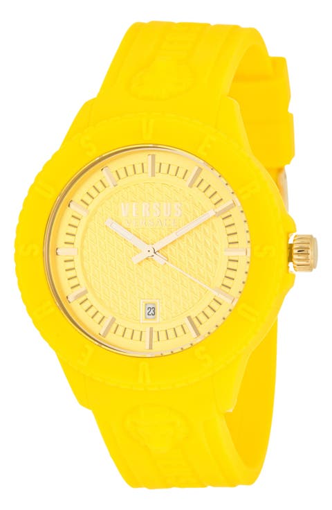 Men's Tokyo Yellow Dial Silicone Strap Sport Watch, 42mm