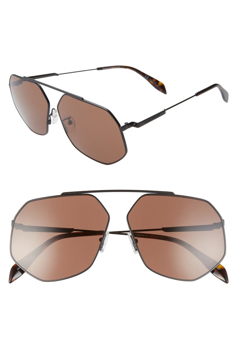 Alexander McQueen 65mm Gradient Aviator Sunglasses, Main, color, BLACK