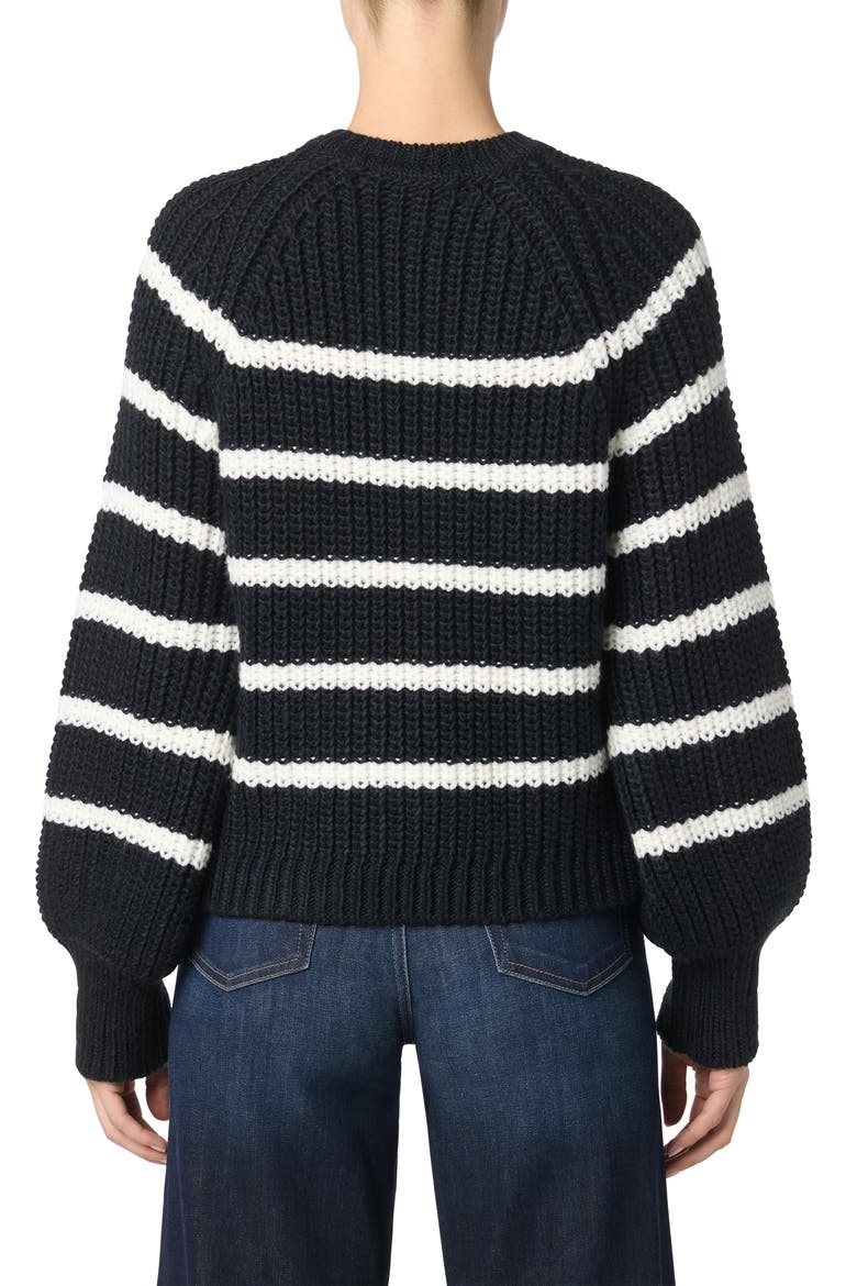 Striped Shoulder Button Sweater, Alternate, color, BLACK STRIPE