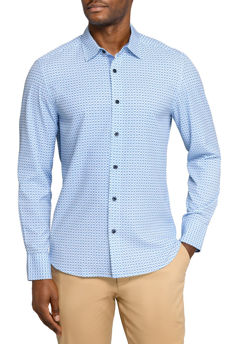 Square Geo Woven Long Sleeve Basic, Main, color, WHITE/BLUE
