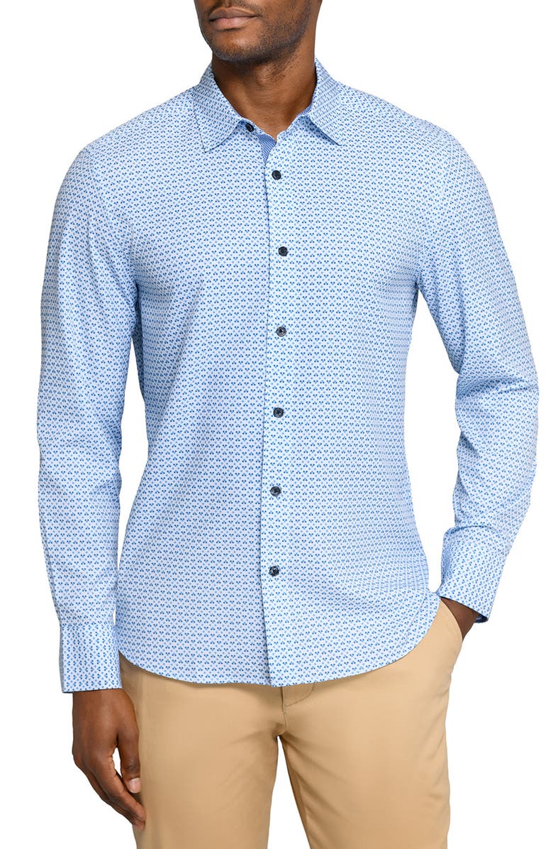 CONSTRUCT Square Geo Woven Long Sleeve Basic, Main, color, White/Blue