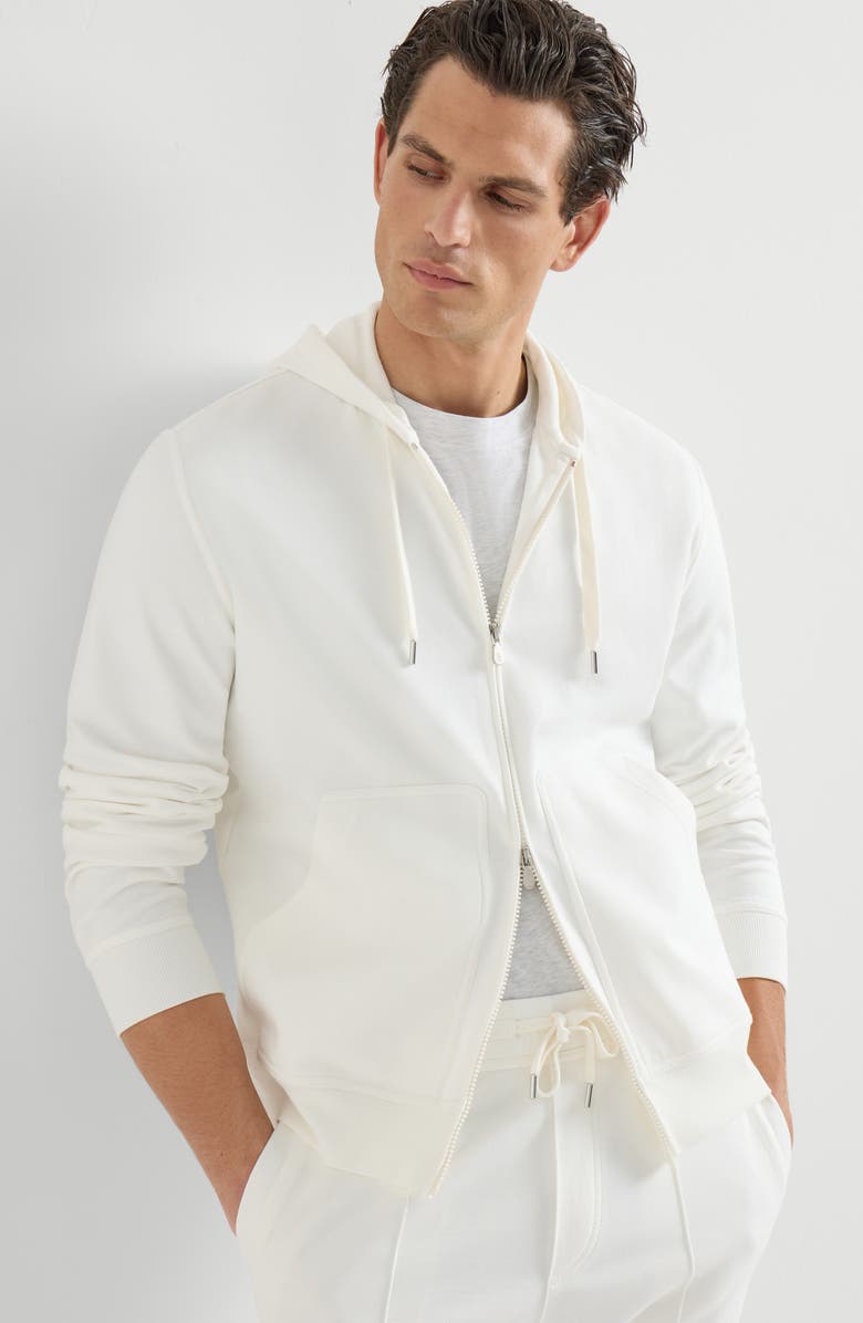 Brunello Cucinelli Hooded zip-up sweatshirt, Alternate, color, Off-White