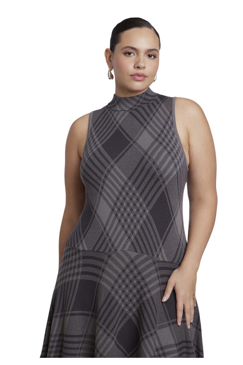 Fringe Trim Plaid Sweater Maxi Dress (plus), Alternate, color, SHADOW PLAID