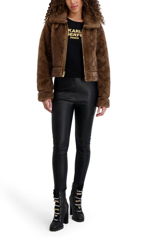 Karl Lagerfeld Python Print Faux Fur Jacket In Brown