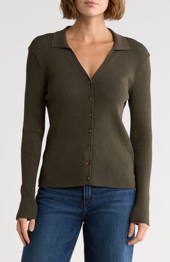 French Connection Marlo Collared Cardigan In Green
