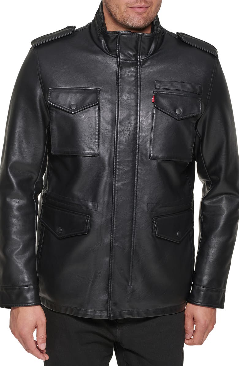 Levi's<sup>®</sup> Faux Leather Military Jacket, Main, color, 