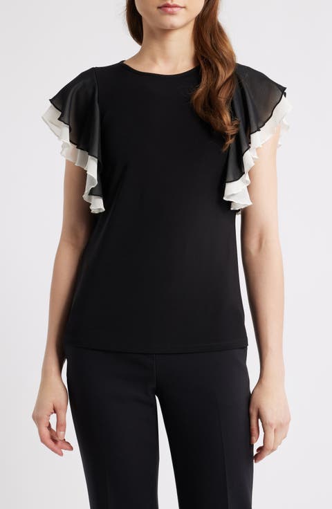 Layered Flutter Sleeve Mixed Media Top