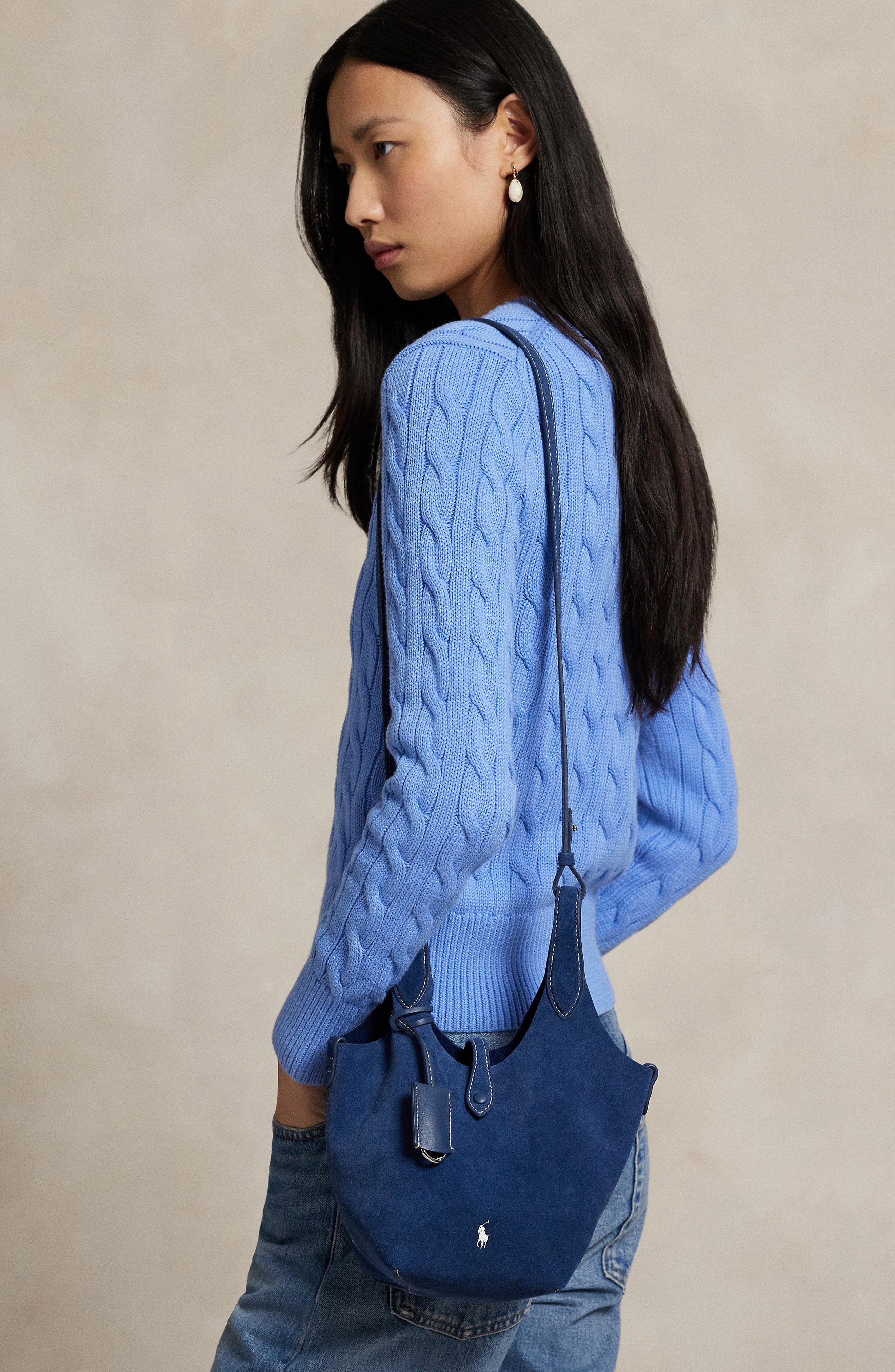 Polo Ralph Lauren Small Polo Play Suede Crossbody Tote, Alternate, color, 