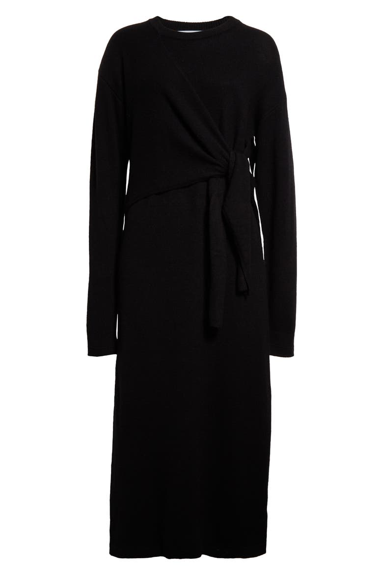 Knot Long Sleeve Recycled Cashmere & Organic Cotton Sweater Dress, Alternate, color, BLACK