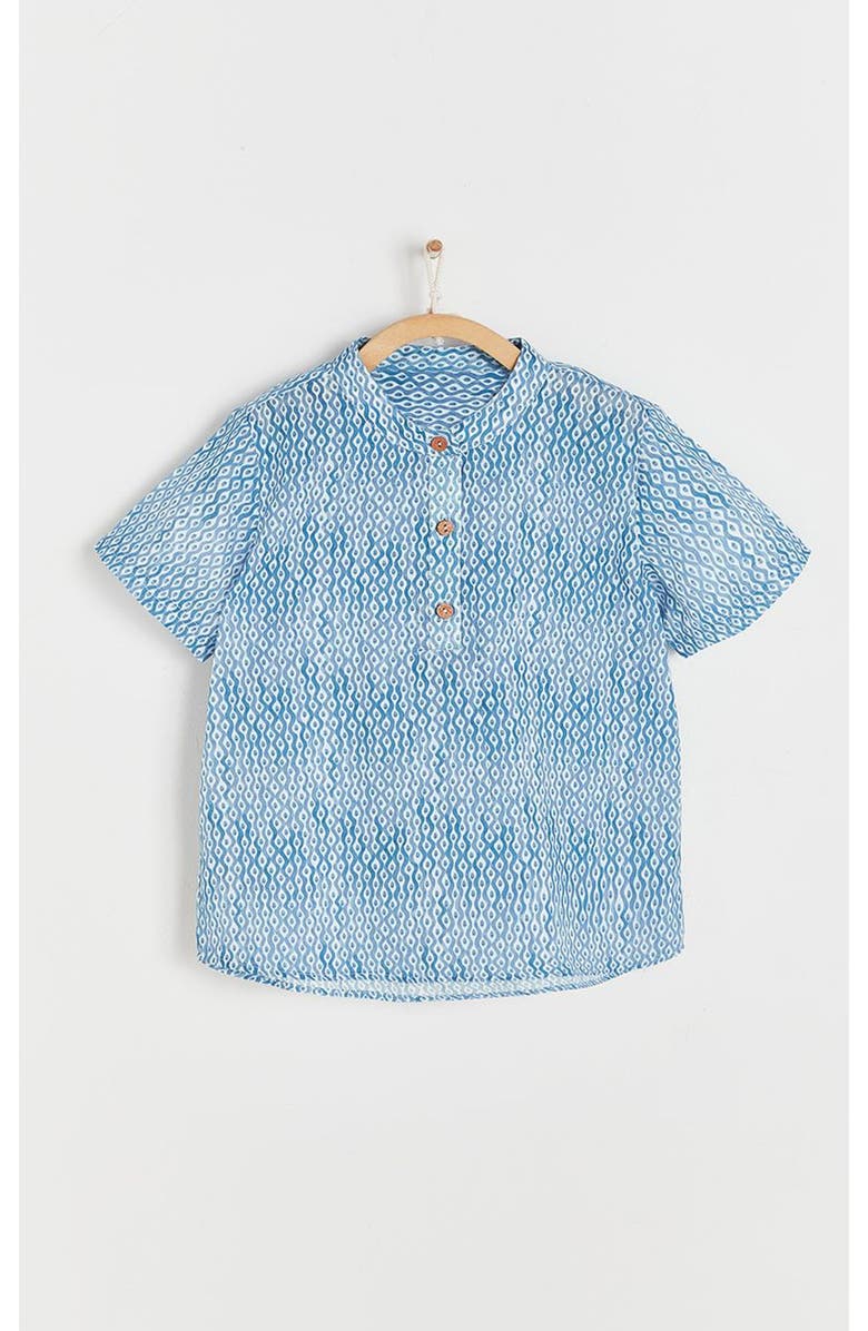Babycottons Afrika Mandarin Collar Short Sleeve Shirt, Main, color, Pastel Blue