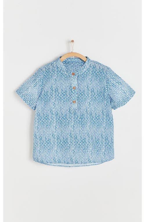 Babycottons Afrika Mandarin Collar Short Sleeve Shirt In Blue