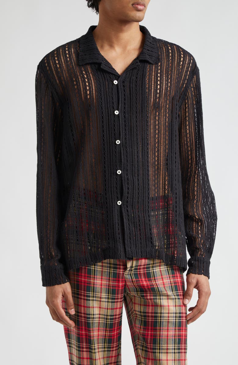Bode Meandering Lace Button-Up Shirt, Main, color, 