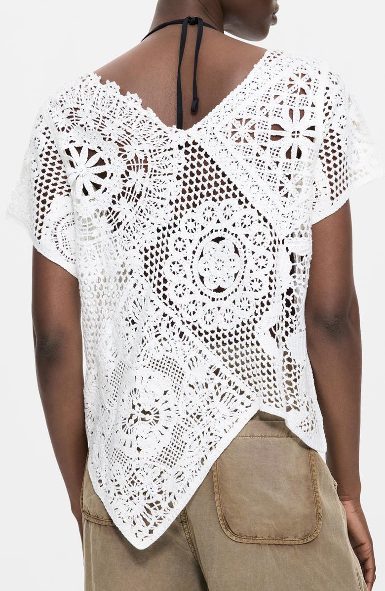 Desigual Openwork Knit Top, Alternate, color, Off White