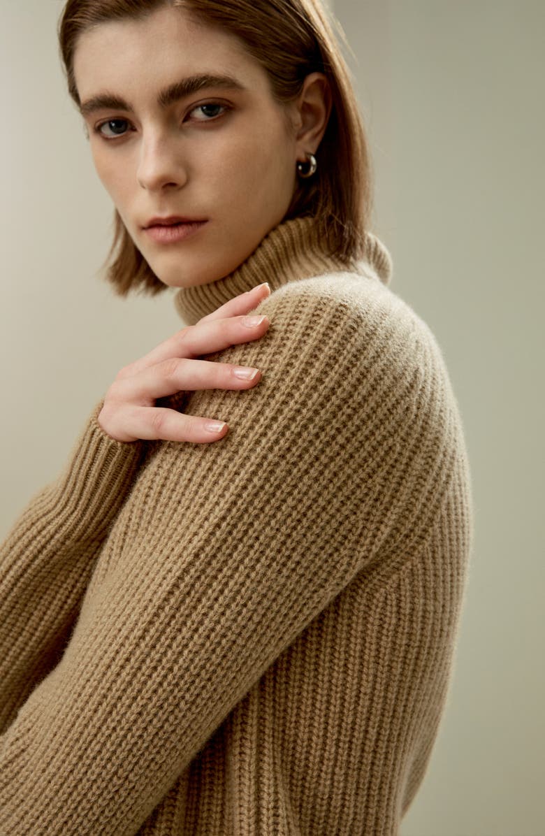 Lilysilk Cashmere Textured Turtleneck Sweater for Women, Alternate, color, Caramel