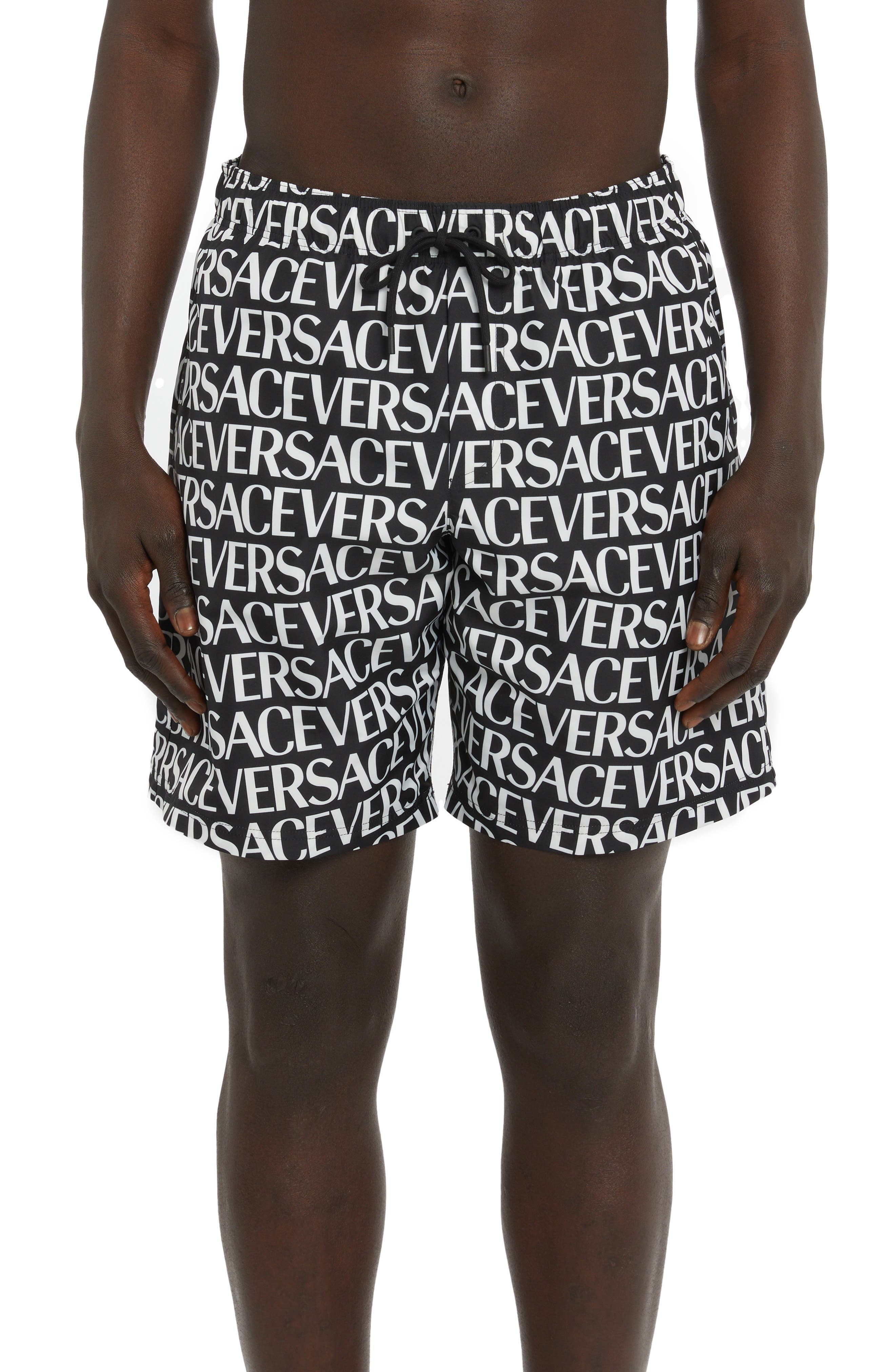 Versace Logo Print Swim Trunks