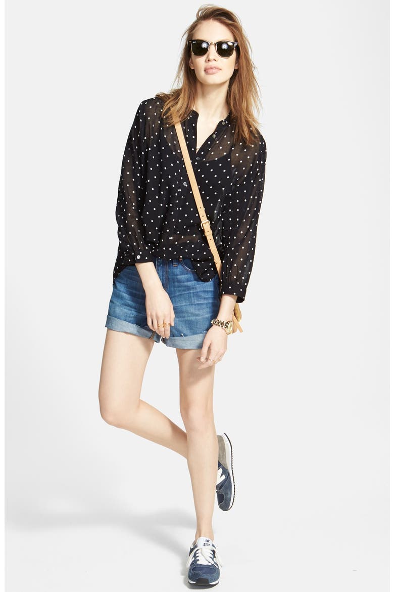 Shirred Dot Print Shirt, Alternate, color, WHITE BLACK