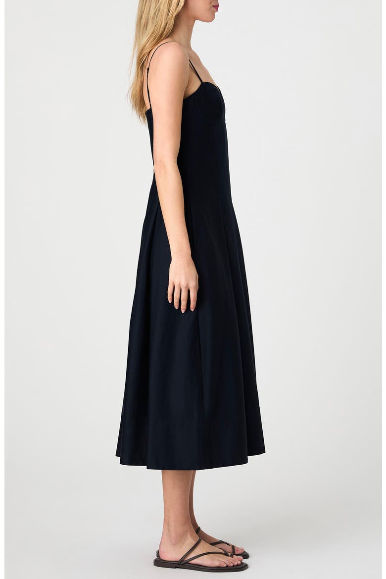 Pleated Stretch Cotton Sateen Midi Dress, Alternate, color, MARINE