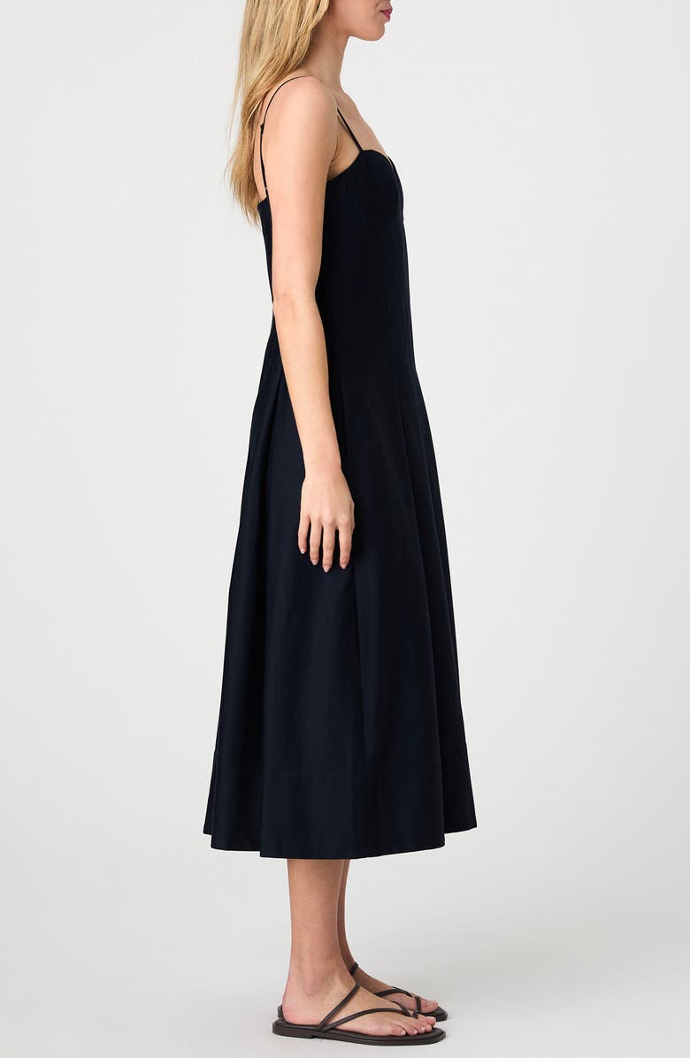 French Connection Pleated Stretch Cotton Sateen Midi Dress, Alternate, color, Marine