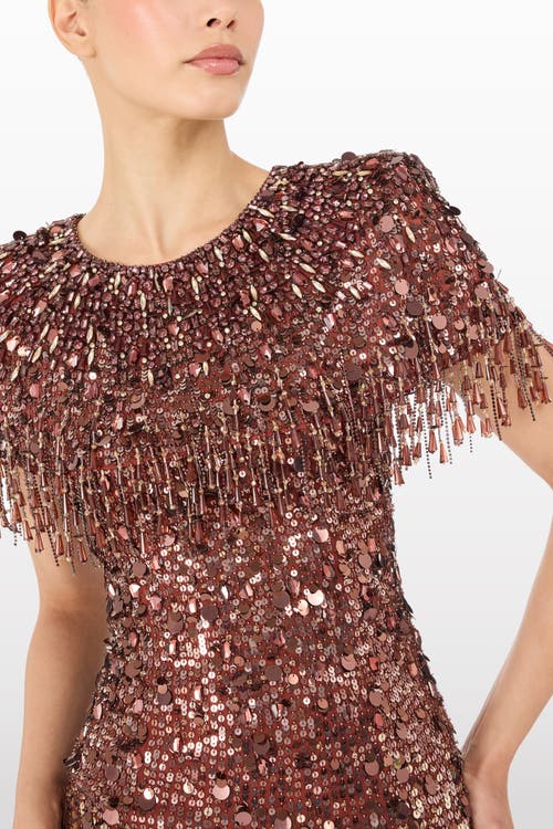 Jenny Packham Eugenie Sequin Fringed Maxi Dress In Brown