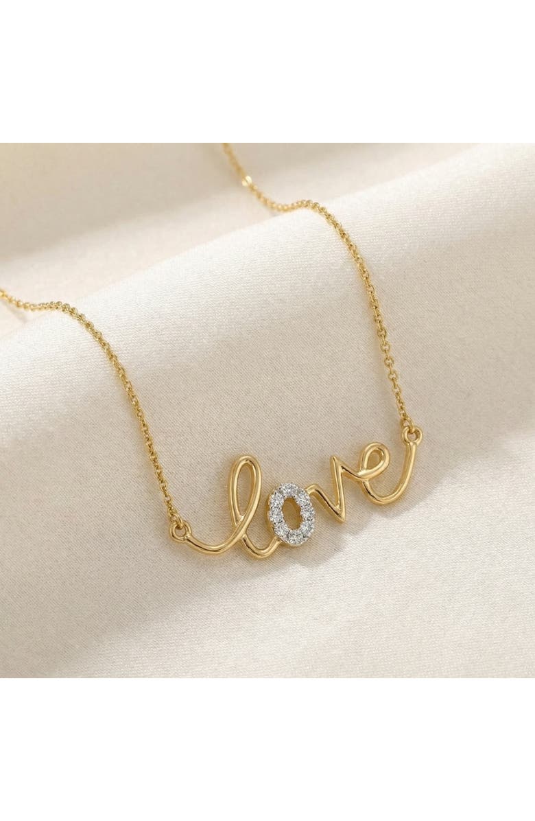 Bliss Diamond 1/10Ct Diamond Love Pendant Scrip Gold Lab Grown Women's 18" Necklace, Alternate, color, 10K Yellow Gold