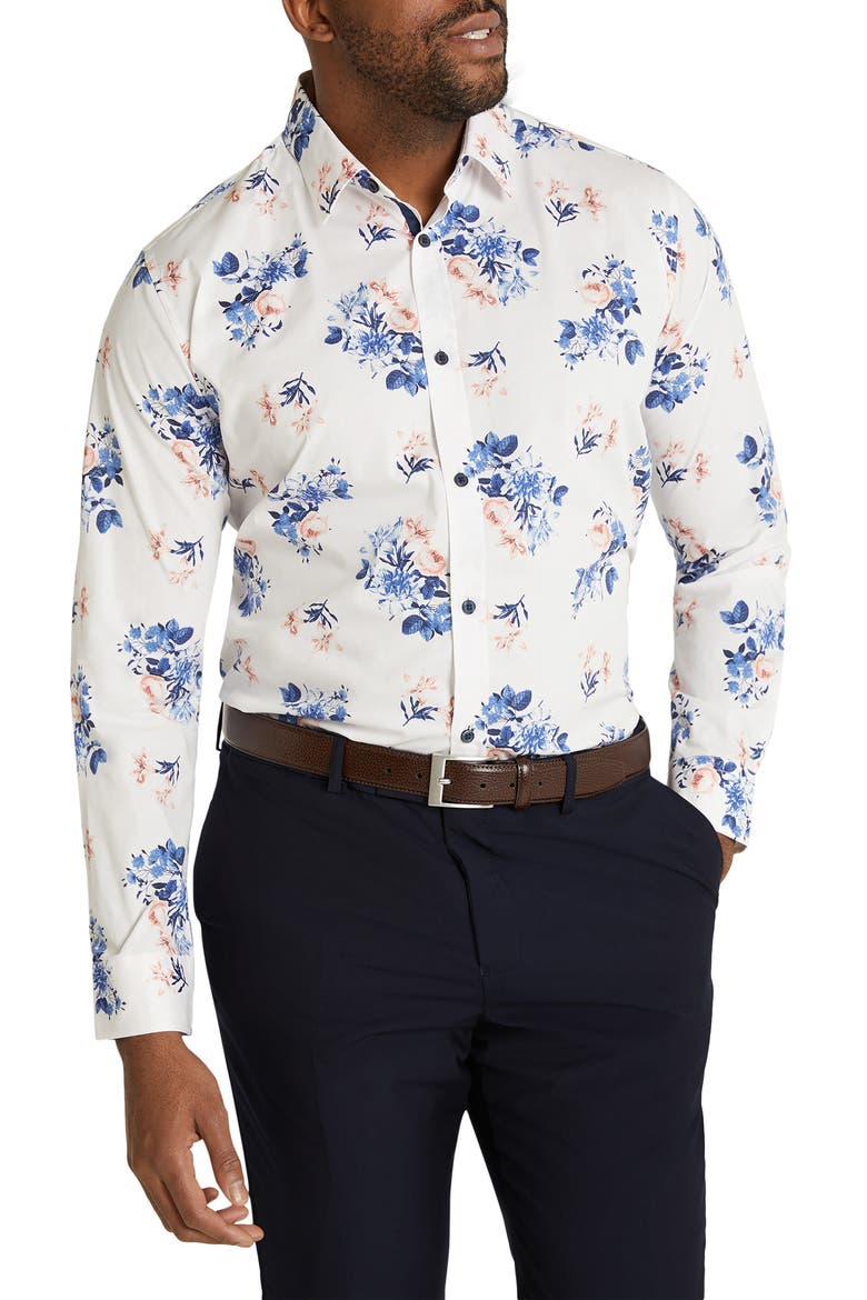 William Regular Fit Floral Stretch Cotton Button-Up Shirt , Main, color, WHITE/ PINK/ BLUE