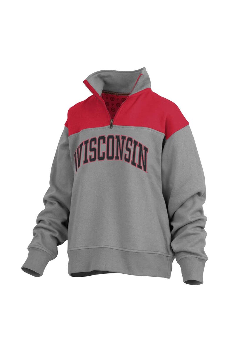 PRESSBOX Women's Pressbox Gray Wisconsin Badgers Avon Fleece Quarter-Zip Jacket, Alternate, color, Gray