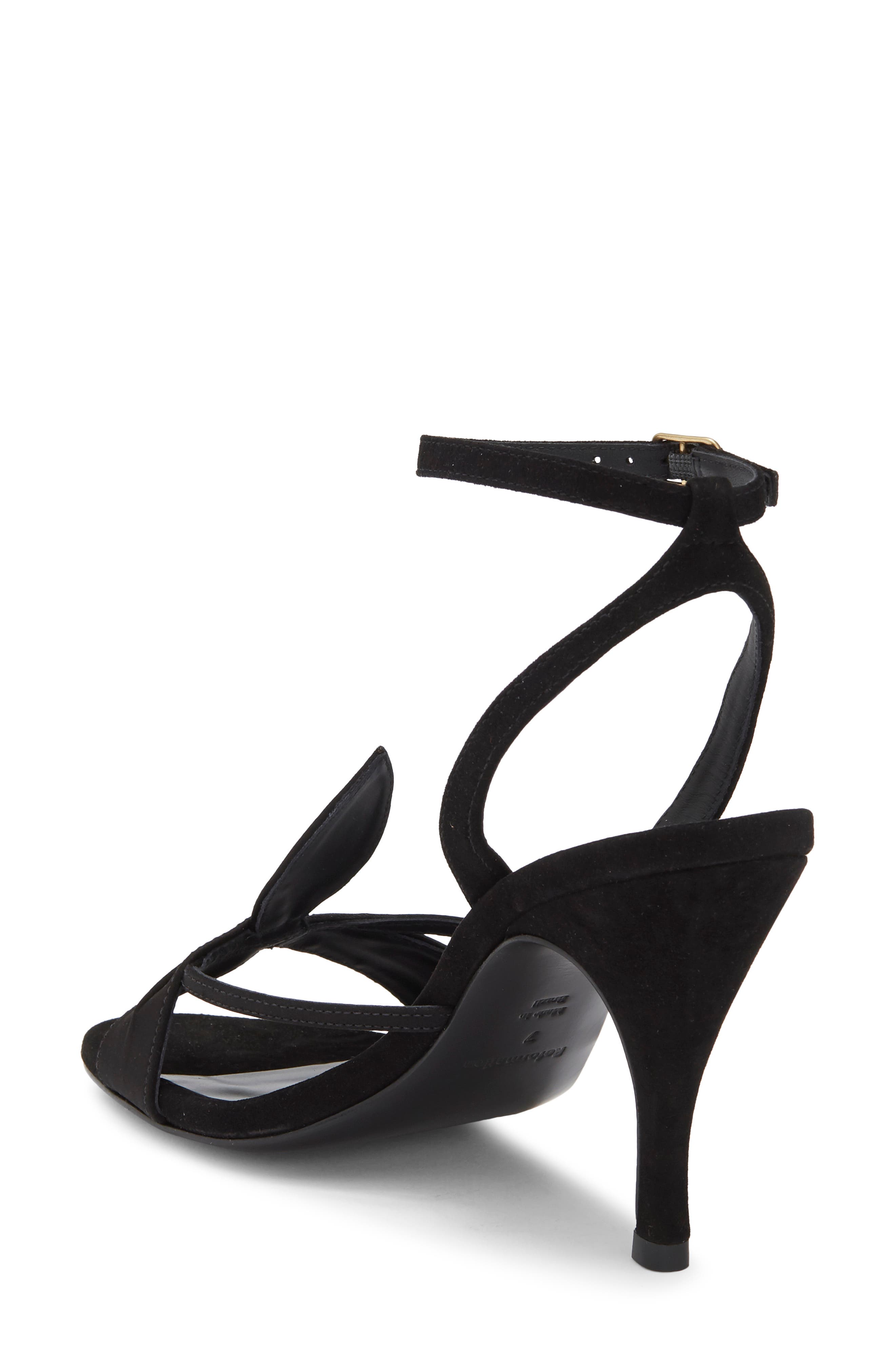 Linda Heeled Sandal, Alternate, color, BLACK SUEDE SATIN