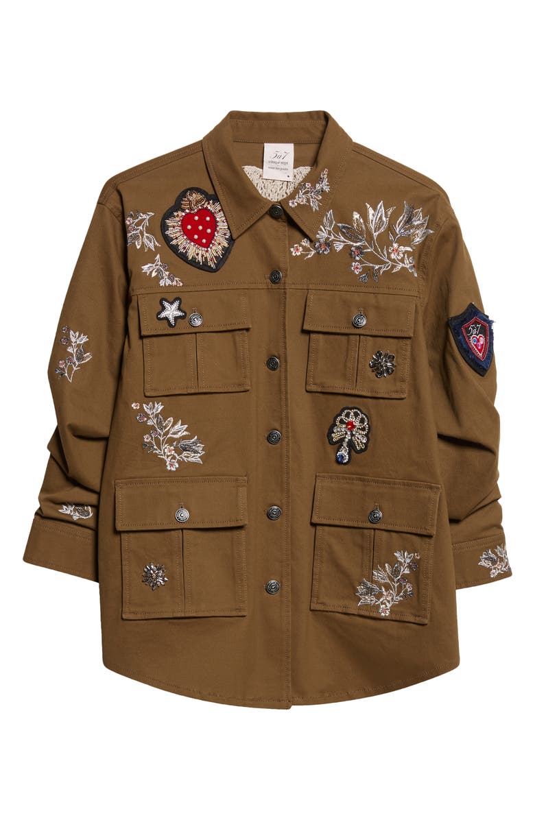 Cinq à Sept Embroidered Patch Jacket, Alternate, color, Dark Olive/ Multi