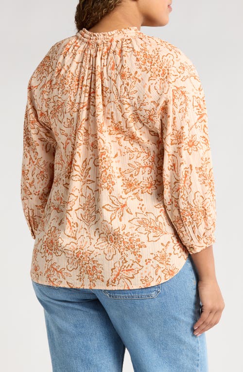 Wit & Wisdom Floral Cotton Peasant Top In Peach Pie/clementine Multi