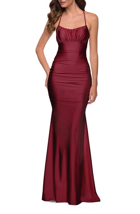 On Trend Jersey Long Dress with Ruching on Bodice