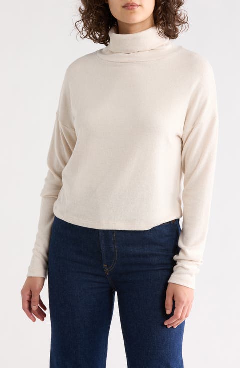 Cowl Neck Brushed Knit Crop Pullover