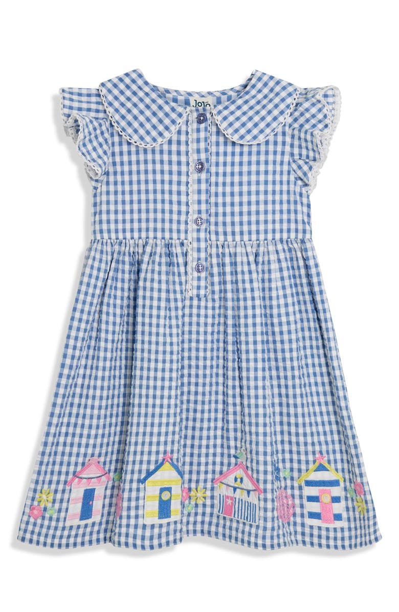 JOJO MAMAN BEBE Seaside Appliqué Cotton Gingham Dress, Main, color, Blue