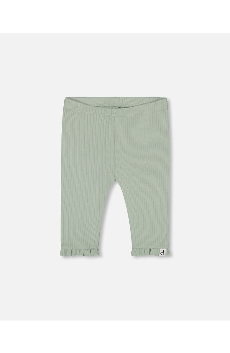 Deux par Deux Little Girl's Rib Capri Legging With Frill Frosty Green, Main, color,