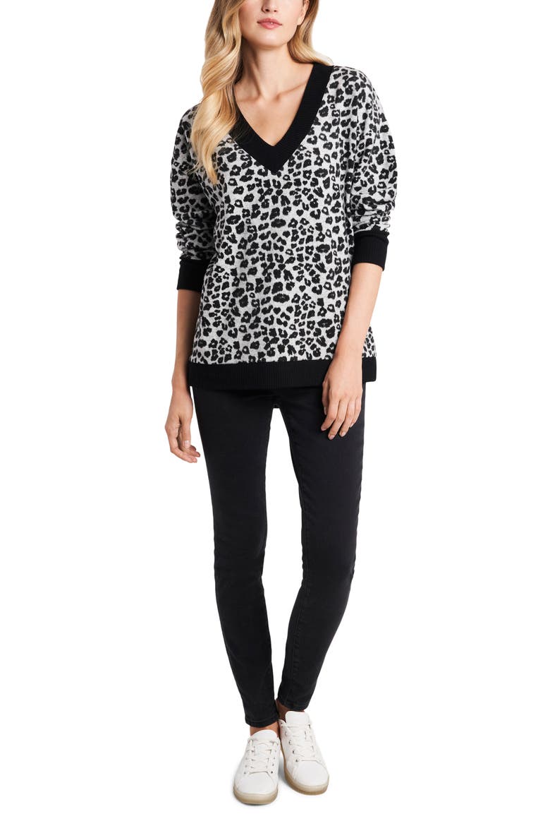 Leopard Jacquard Long Sleeve Top, Alternate, color, SILVER HEATHER