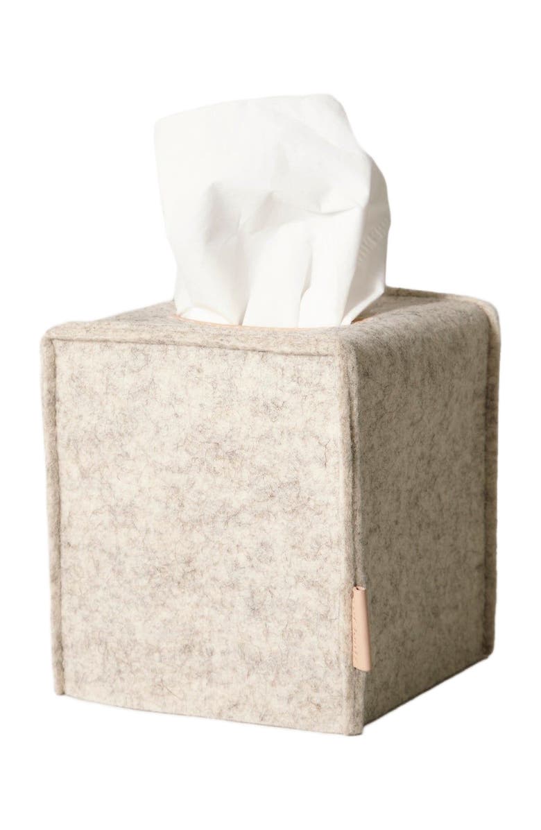 Graf Lantz Merino Wool Small Tissue Box Cover, Main, color, Heather White Vachetta