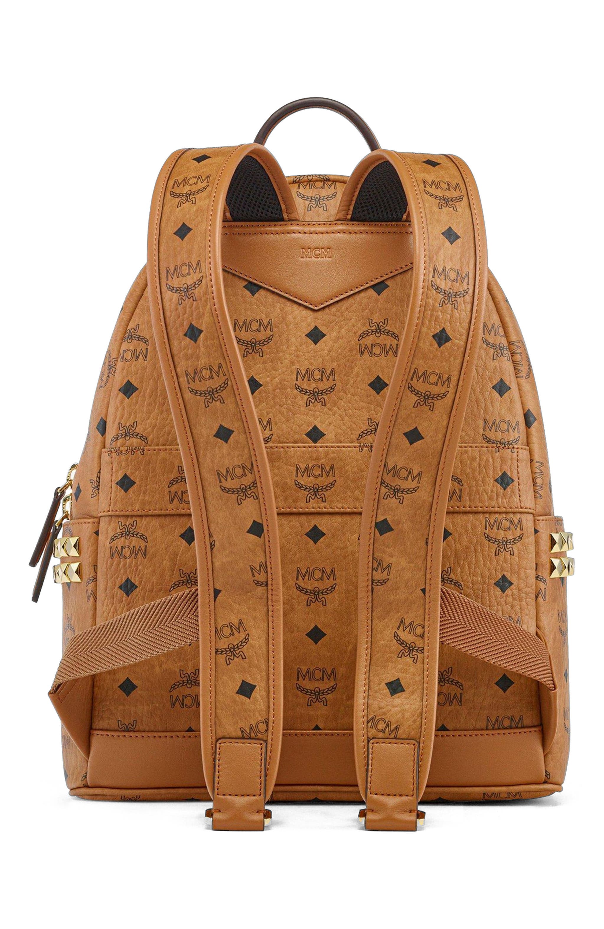 Small Stark Side Studs Backpack in Visetos, Alternate, color, Cognac