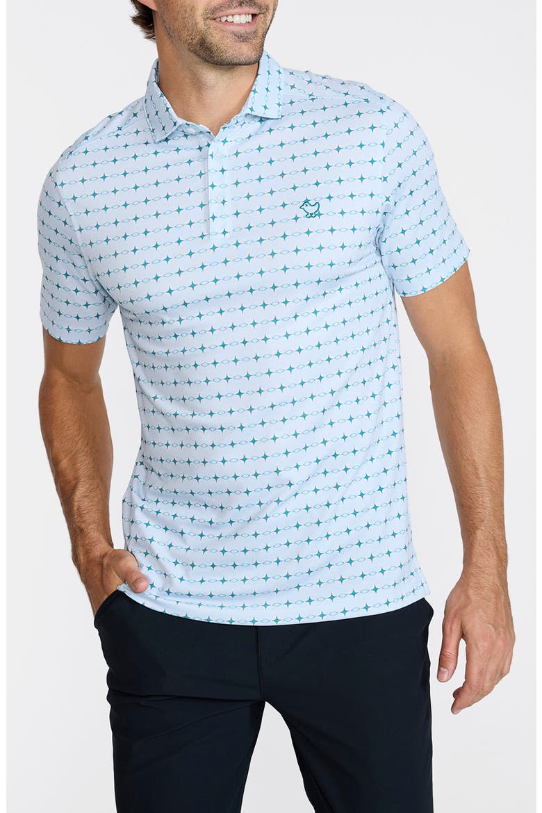 Geo Print Piqué Performance Golf Polo, Main, color, SWING CYPHER - BABY BLUE