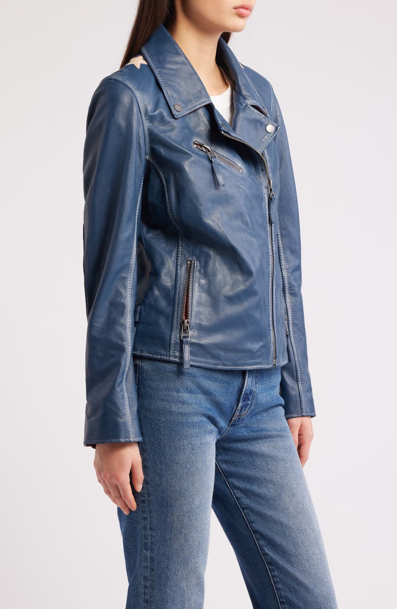 MAURITIUS Christy Leather Moto Jacket, Alternate, color, Americana Blue