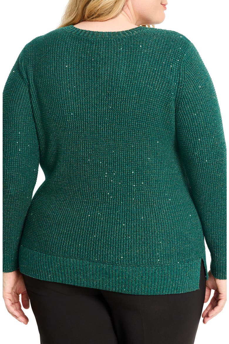 Shimmer V-Neck Waffle Stitch Sweater, Alternate, color, PINE