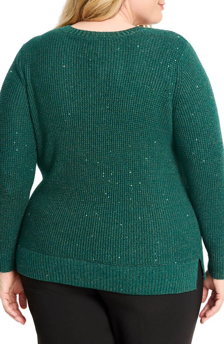 NIC+ZOE Shimmer V-Neck Waffle Stitch Sweater, Alternate, color, Pine