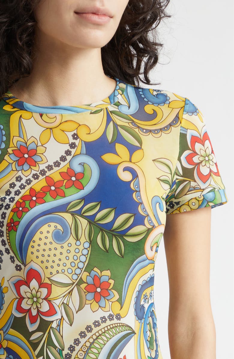 Alice + Olivia Tess Stretch Mesh T-Shirt, Alternate, color, Heat Wave