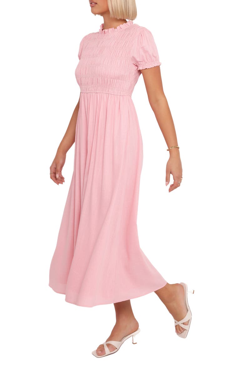 Darla Smocked Puff Sleeve Midi Dress, Alternate, color, PINK
