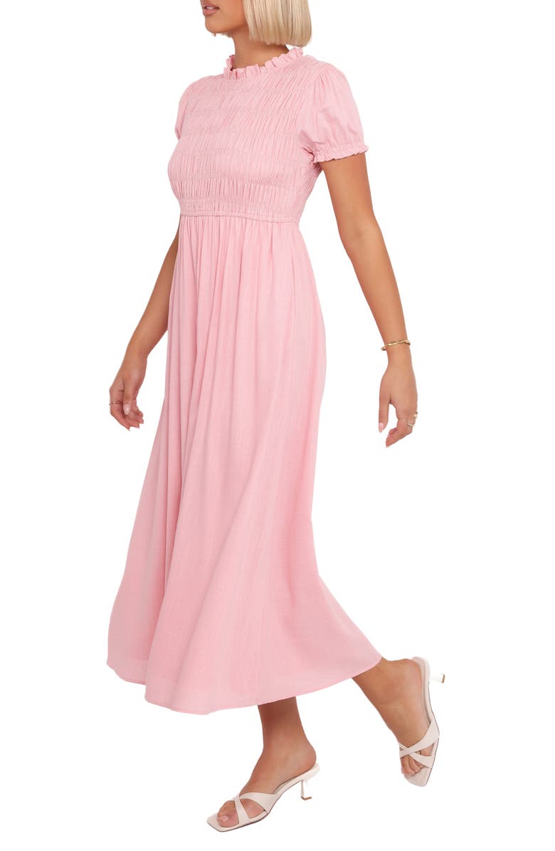 Petal & Pup Darla Smocked Puff Sleeve Midi Dress, Alternate, color, Pink